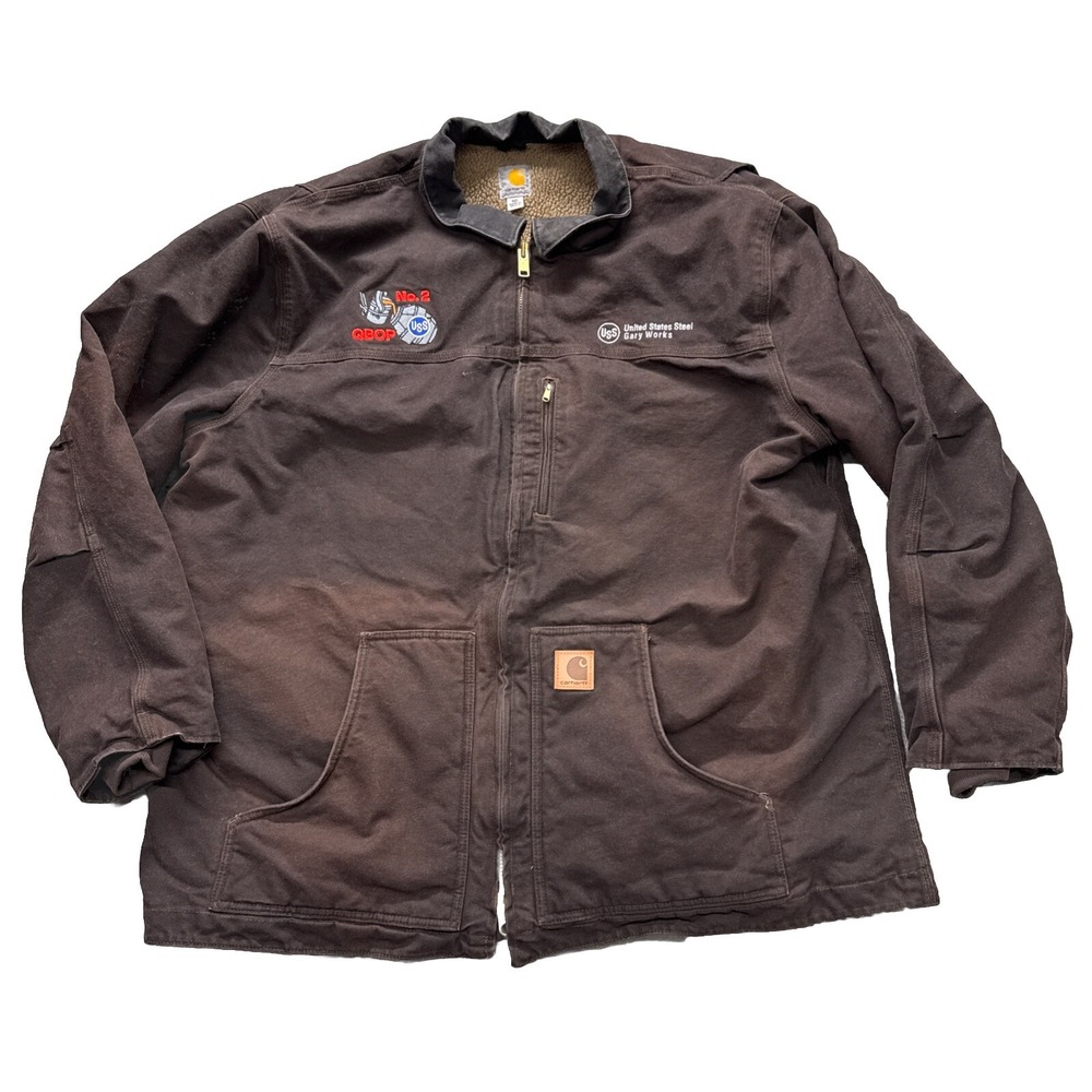 Carhartt Jacket C61 DKB Sherpa Lined Canvas Brown Mens 3XL TALL Distressed